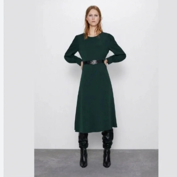 Zara Bottle Green Wrinkled Look Feminine Fit Bloggers Favorite Dress size S - Picture 10 of 16